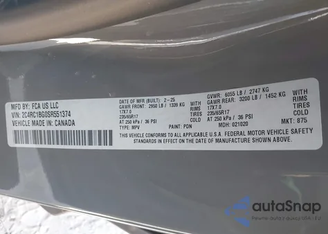 2025 Chrysler Pacifica Select from USA, damaged, VIN 2C4RC1BG0SR551374